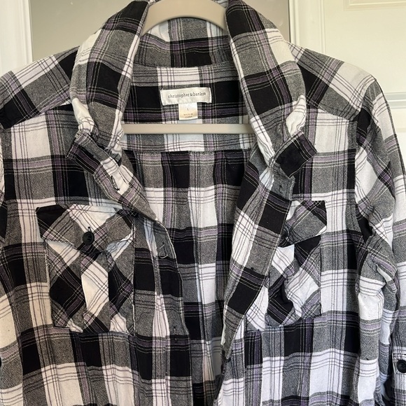 Women’s Christopher & Banks purple gray plaid button up size large - Picture 9 of 9